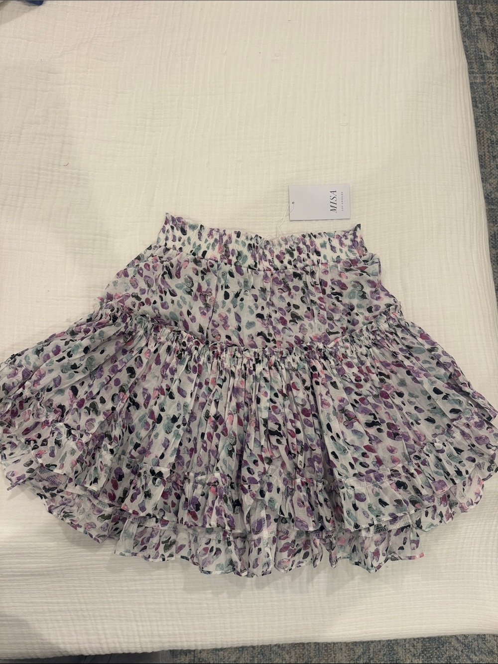 Misa Los Angeles Lavender and Teal Ruffled Tiered Mini Skirt